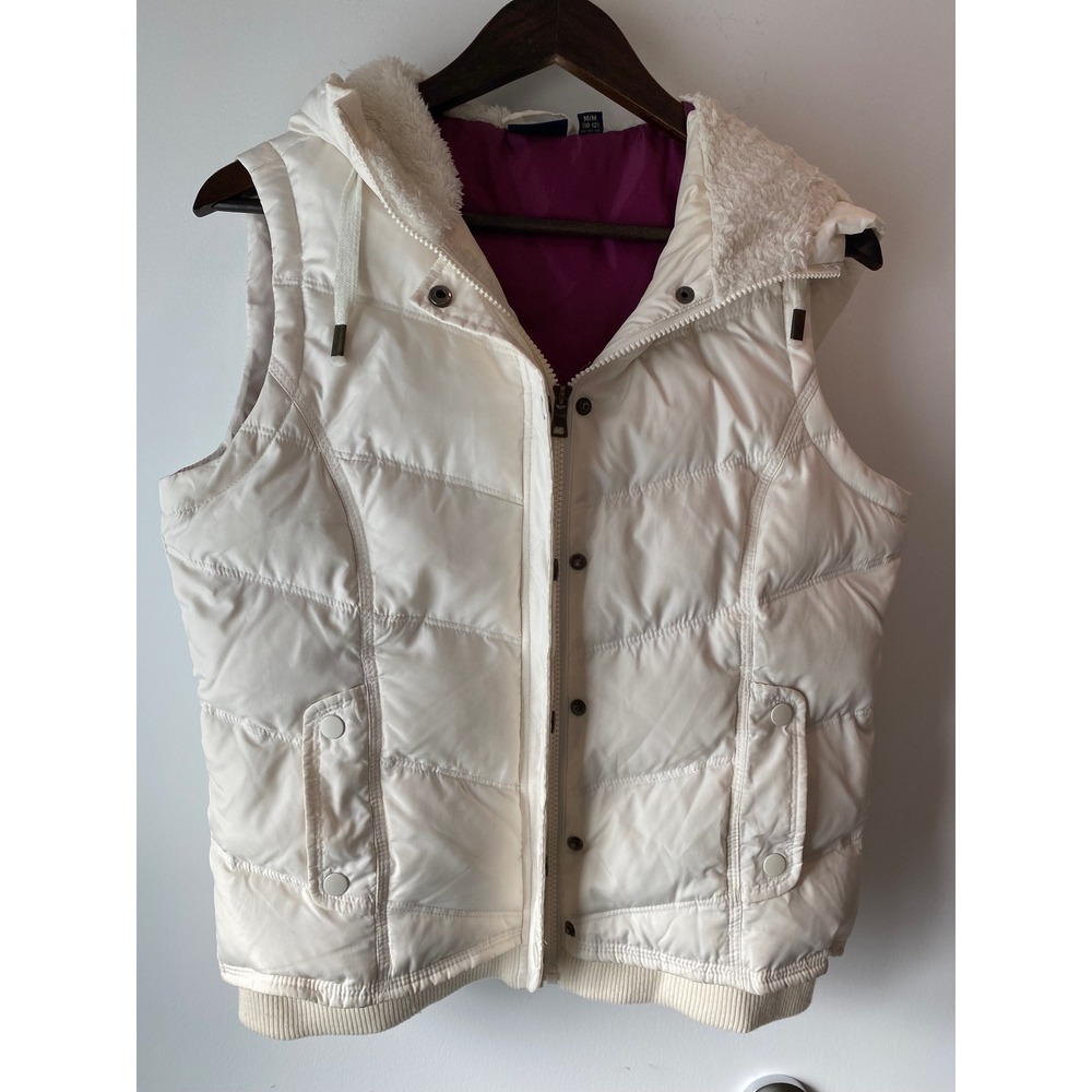 Bailey's Point Puffer Vest Women M White Hooded Down Feather Insulated Quilted